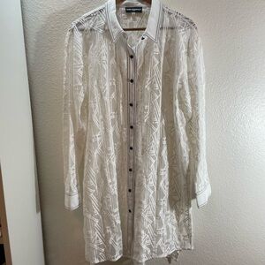 Karl Lagerfeld Lace Button Down Duster Shirt Dress Size L